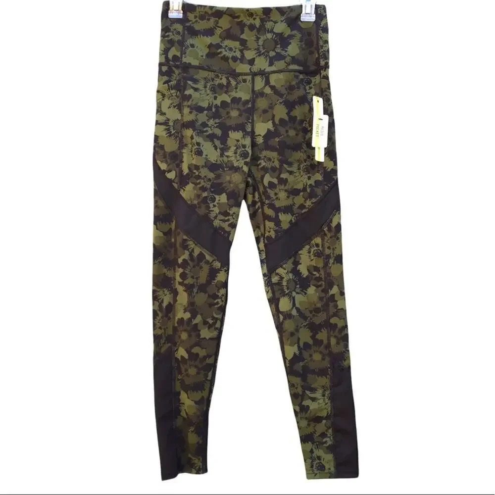NWT Nicole Miller Sport Camo Print Skinny Athletic Leggings Green Floral Workout